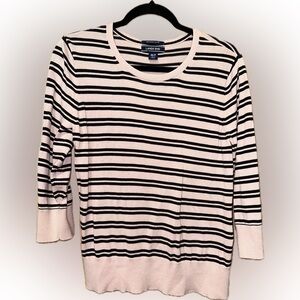 Lands' End Women's Light Pink and Black Striped Long Sleeve Sweater